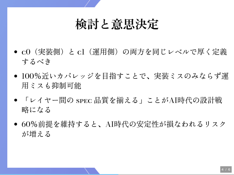 AI時代の運用Specは100％近くを目指すべき理由と実践のサムネイル（4ページ目）