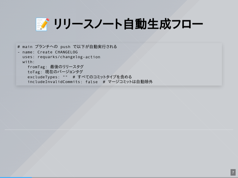 slidict.io - GitHub Actions &amp; Release Notes 活用デプロイフローのサムネイル（7ページ目）